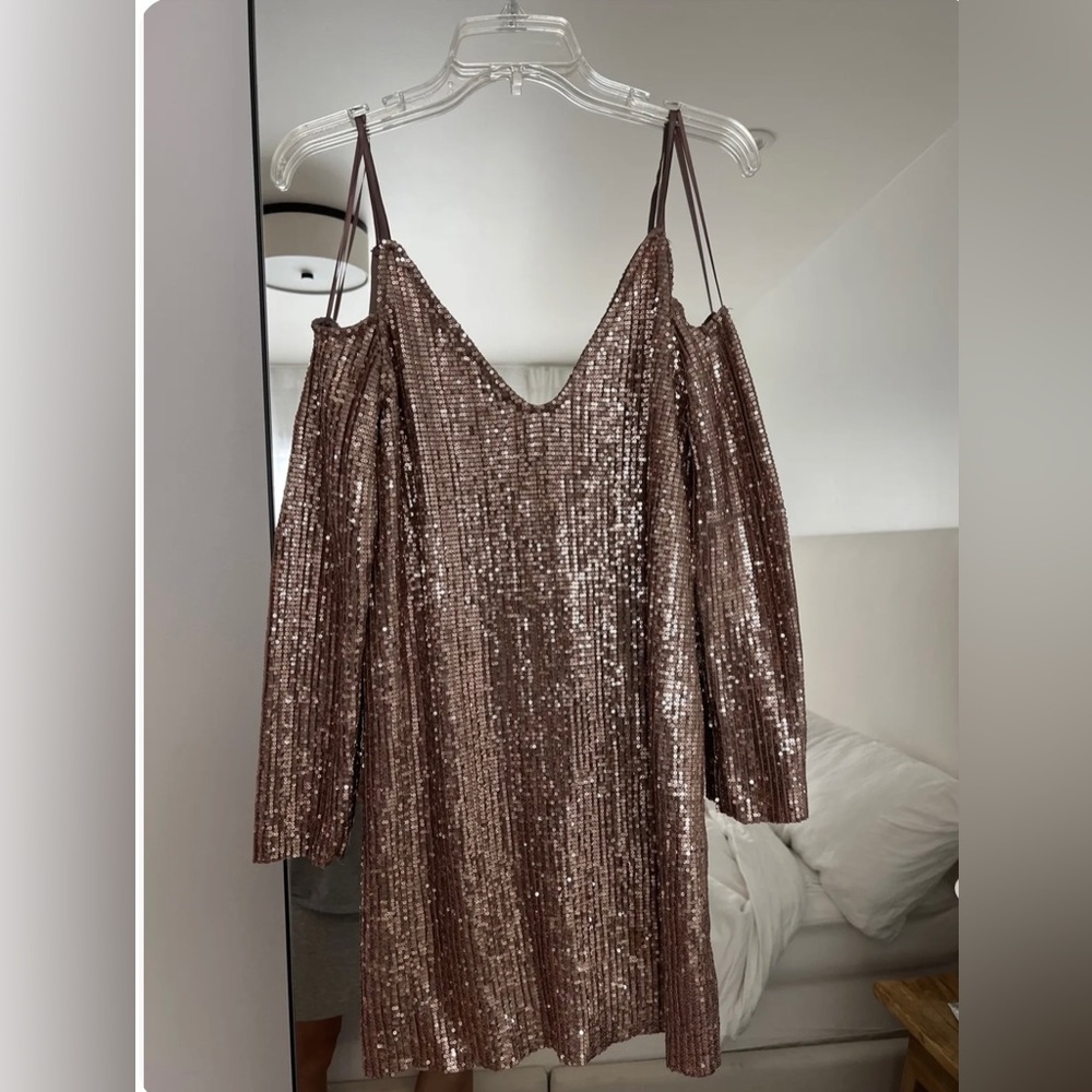 Zara sequin shoulder cut out party dress size S NWT